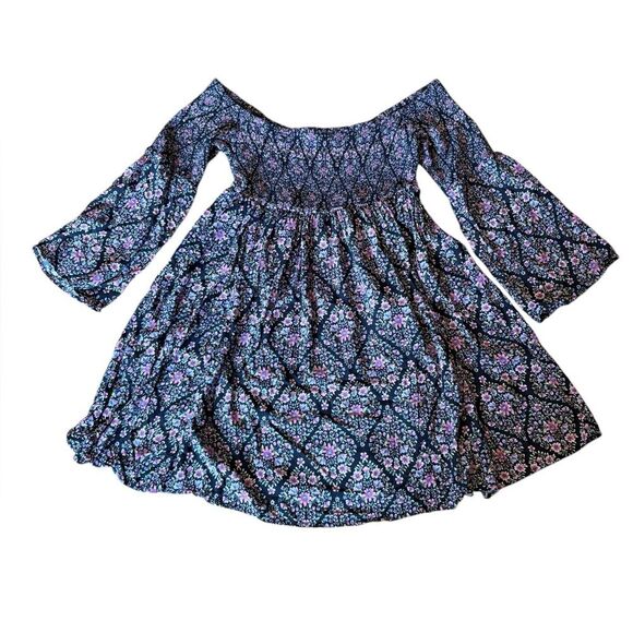 Torrid Smocked Skater Dress Floral Off The Shoulder Bell Sleeve Womens Size 2X - Picture 4 of 12